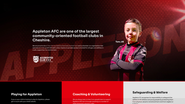 Screenshot of the Appleton FC website