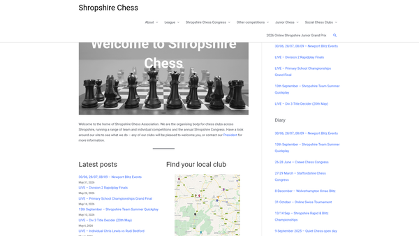 Screenshot of the Shropshire Chess Association website