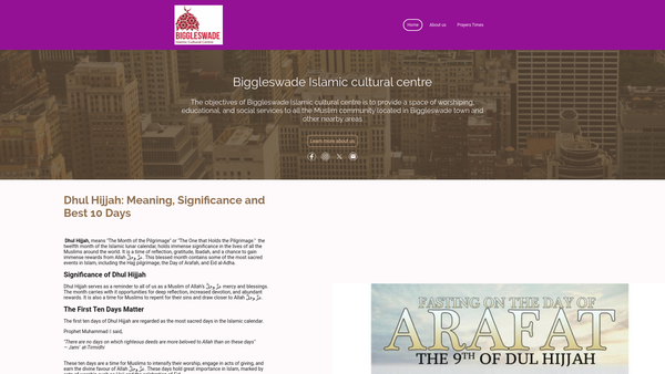 Screenshot of the Biggleswade Islamic Cultural Community Centre website