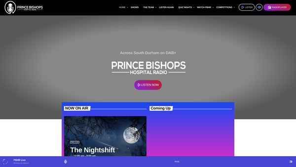 Screenshot of the Prince Bishops Hospital Radio website