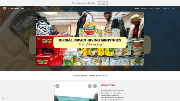 Screenshot of the Global Impact Giving Ministries website