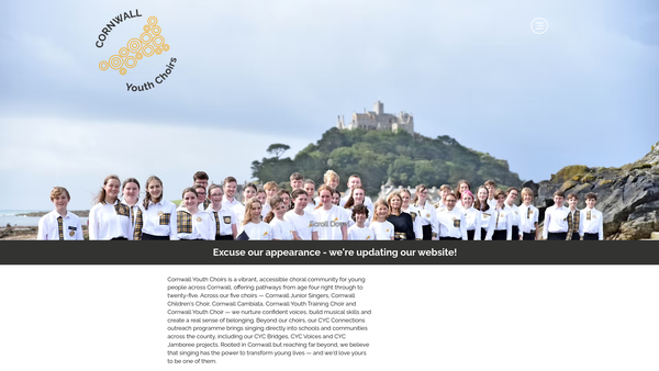 Screenshot of the Cornwall Youth Choirs website