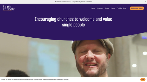 Screenshot of the Single Friendly Church Network website