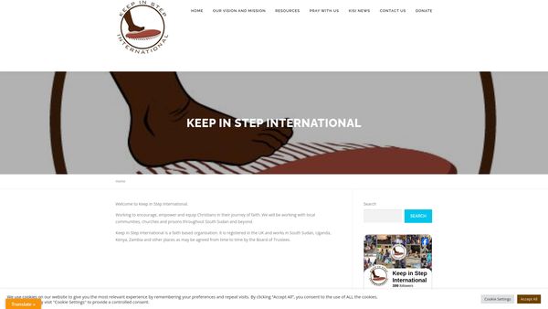 Screenshot of the Keep In Step International website