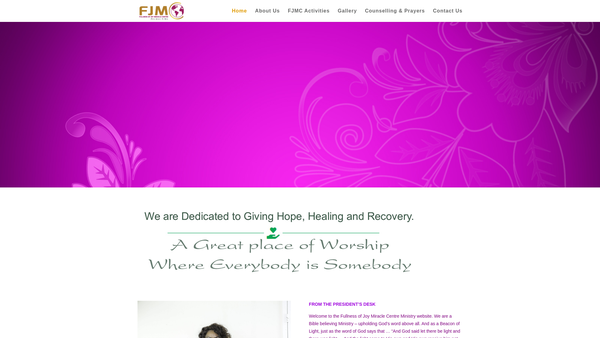 Screenshot of the Fullness Of Joy Miracle Centre website