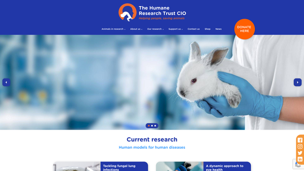 Screenshot of the The Humane Research Trust CIO website