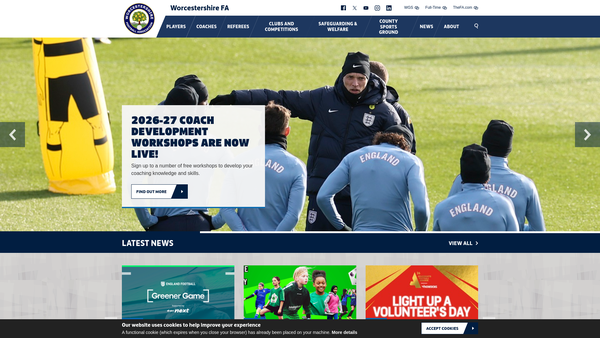 Screenshot of the Worcestershire Football Association website