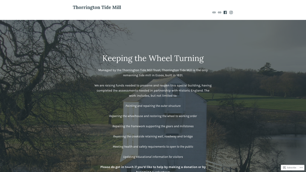 Screenshot of the Thorrington Tide Mill Trust website