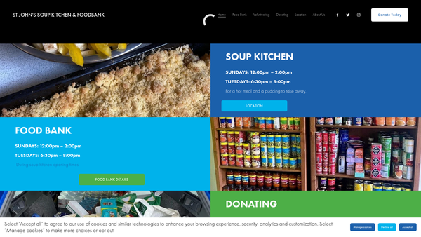 Screenshot of the St John's Soup Kitchen And Food Bank website