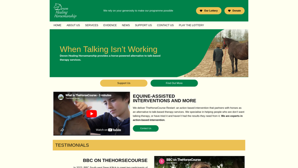 Screenshot of the Devon Healing Horsemanship website