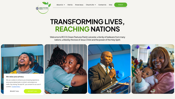 Screenshot of the Redeemed Christian Church Of God Green Pastures Parish website