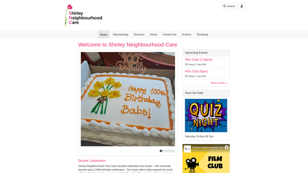 Screenshot of the Shirley Neighbourhood Care website