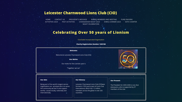 Screenshot of the Leicester Charnwood Lions Club (CIO) website