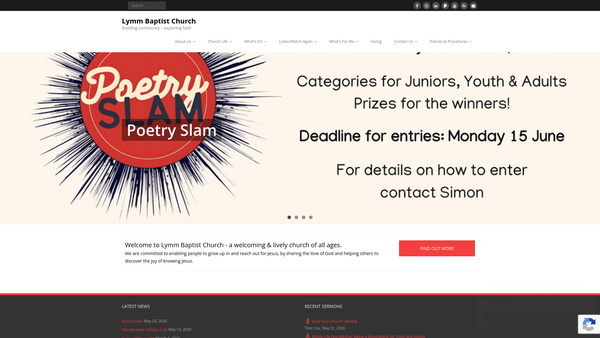 Screenshot of the Lymm Baptist Church website