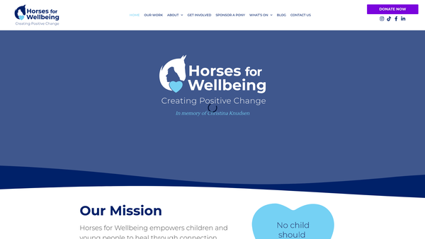 Screenshot of the Horses For Wellbeing CIO website