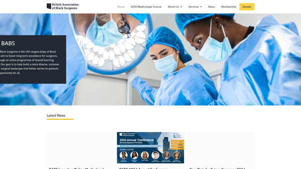 Screenshot of the British Association Of Black Surgeons website