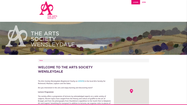 Screenshot of the The Arts Society Wensleydale website