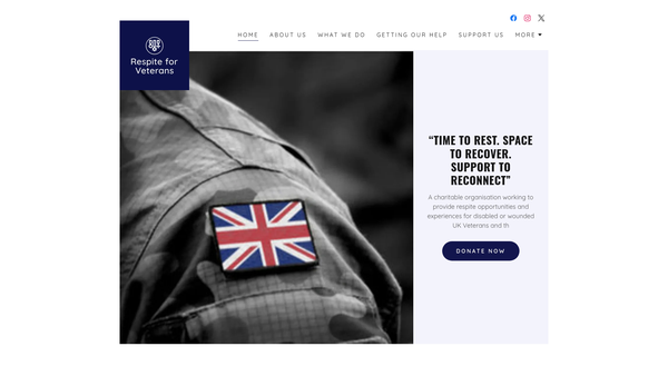 Screenshot of the Respite For Veterans website
