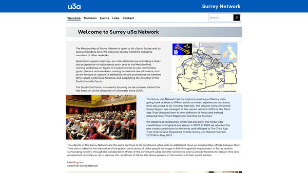 Screenshot of the Surrey U3A Network website