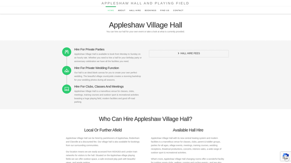 Screenshot of the John Ward Memorial Playing Field And Appleshaw Village Hall website