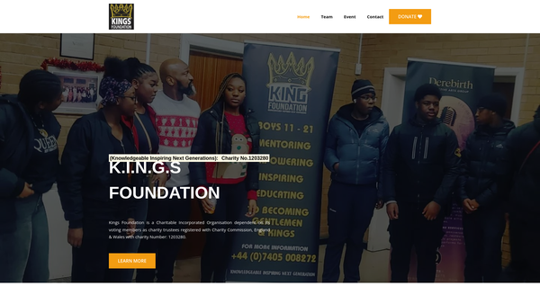 Screenshot of the K.i.n.g.s Foundation - Knowledgeable Inspiring Next Generations website
