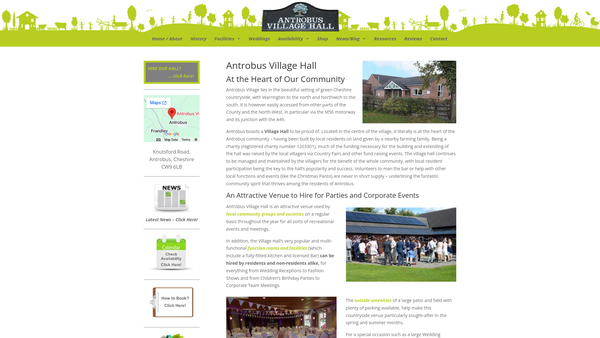 Screenshot of the Antrobus Village Hall website