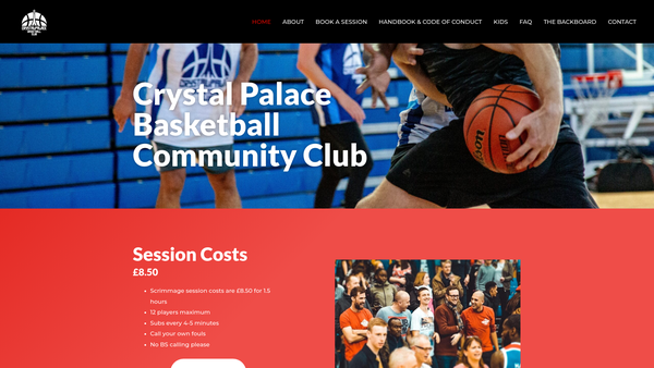 Screenshot of the Crystal Palace Community Basketball Club website