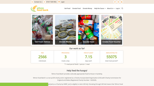 Screenshot of the Ethnic Food Bank website