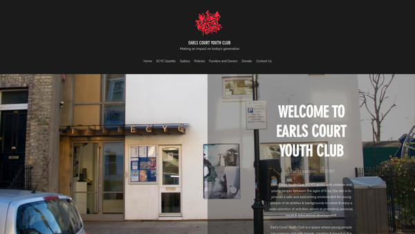 Screenshot of the The Earls Court Youth Club website