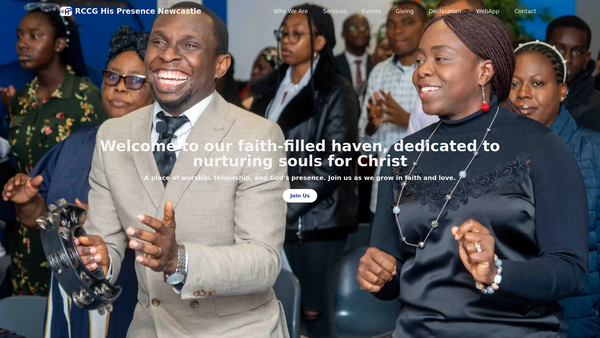 Screenshot of the The Redeemed Christian Church Of God (Rccg) His Presence Newcastle website