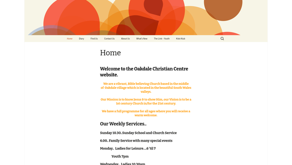 Screenshot of the Oakdale Christian Centre website