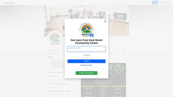 Screenshot of the East Street Community Centre website
