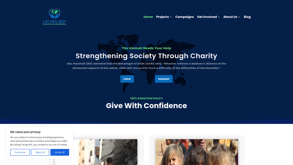 Screenshot of the UK Relief Humanitarian Organisation website