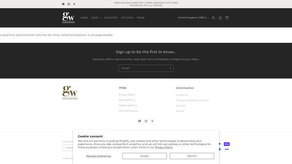 Screenshot of the Elusen Goodwash website