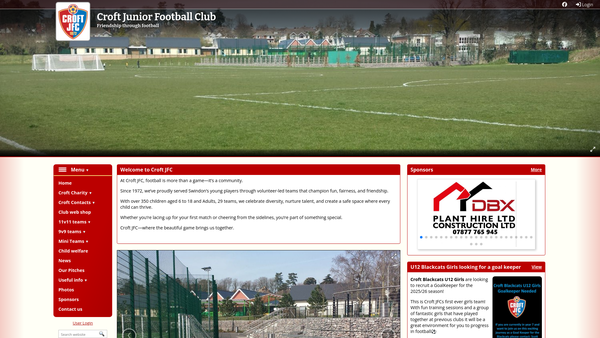 Screenshot of the Croft Junior Football Club website