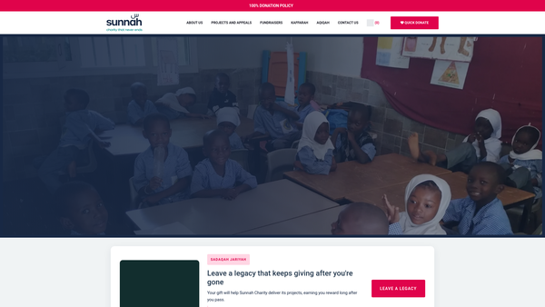Screenshot of the Sunnah Charity website