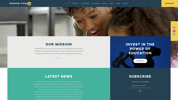 Screenshot of the Nzanobi Charity website