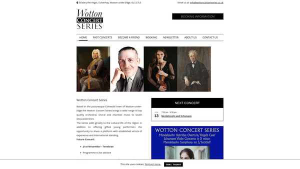 Screenshot of the The Wotton Concert Series website