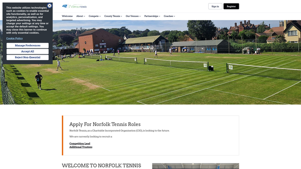 Screenshot of the Norfolk Tennis website