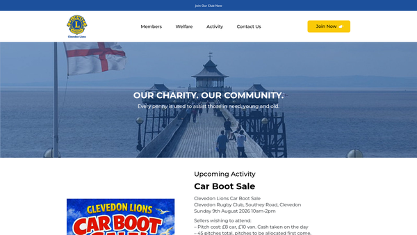 Screenshot of the Clevedon Lions Club (CIO) website