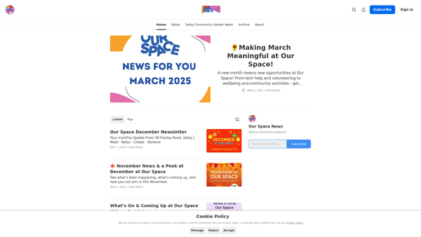 Screenshot of the Our Space (Selby) website