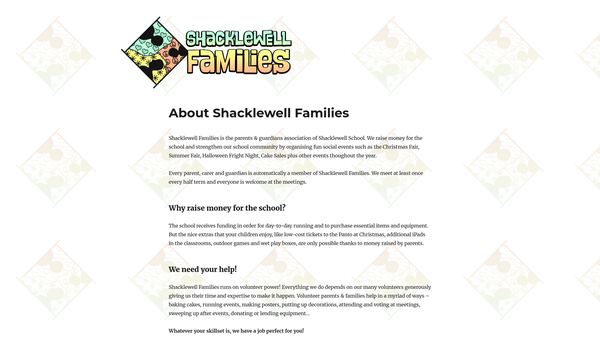 Screenshot of the Shacklewell Families website