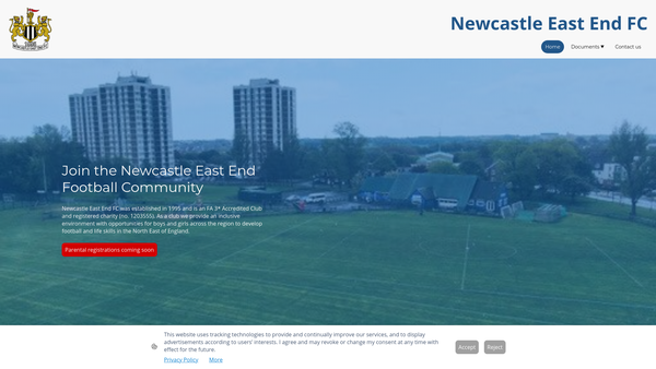 Screenshot of the Newcastle East End Football Club Limited website