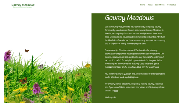 Screenshot of the Gavray Community Meadows Limited website