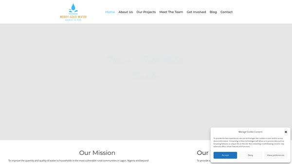 Screenshot of the Merry-Gold Water Charity UK website