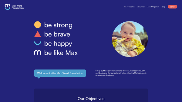 Screenshot of the The Max Ward Foundation website