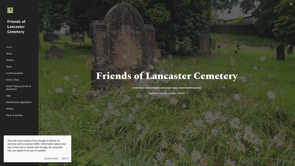 Screenshot of the Friends Of Lancaster Cemetery website