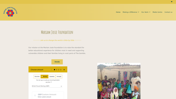 Screenshot of the Mariam Josie Foundation website