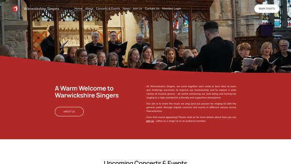 Screenshot of the Warwickshire Singers website