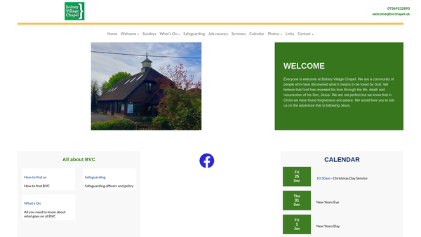Screenshot of the Bolney Village Chapel website